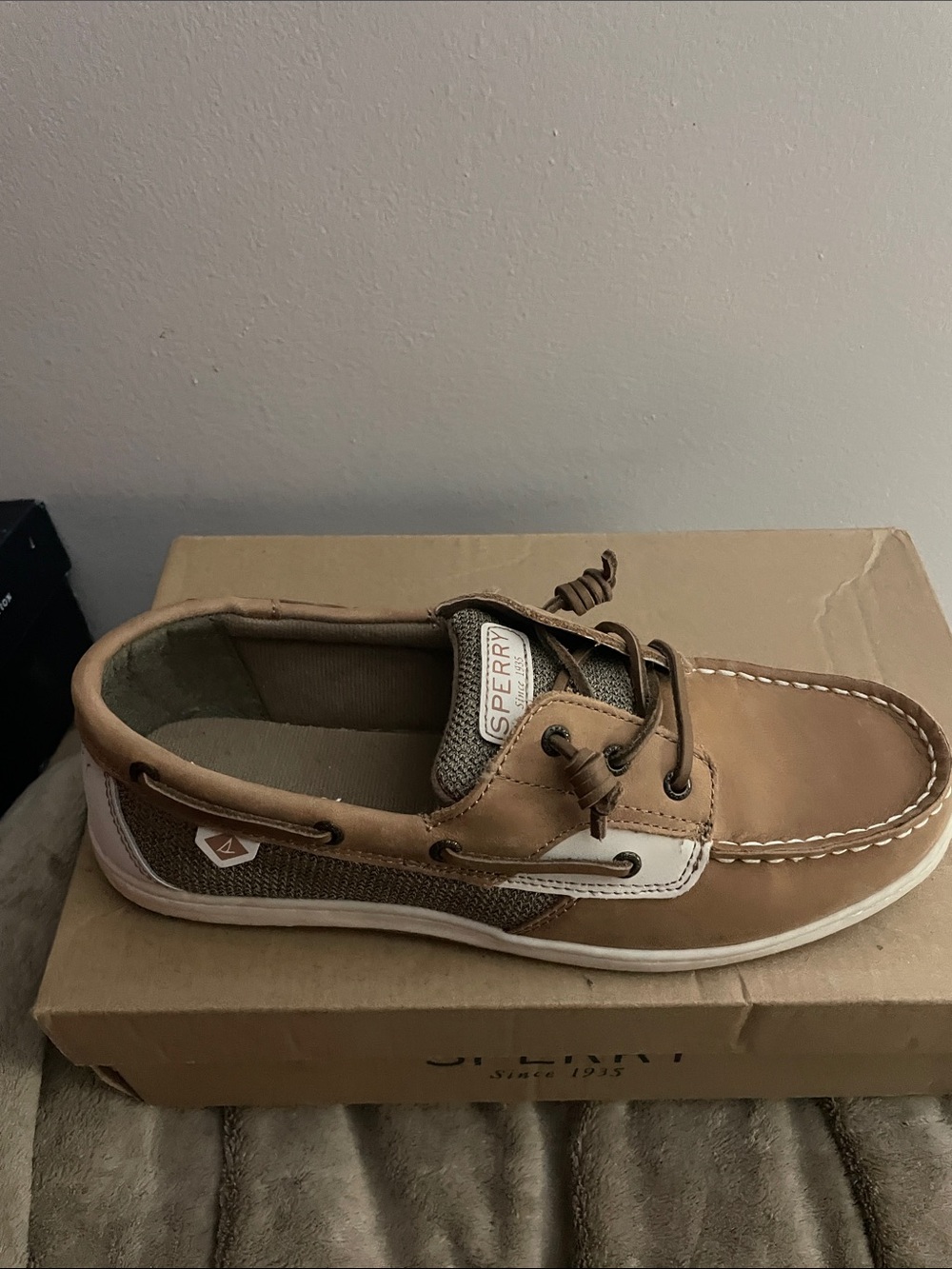 Sperry Men’s Brown Leather & Canvas Boat Shoe